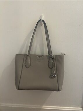 Michael Kors Taupe Leather Tote with MK Charm